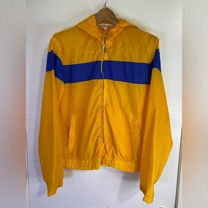 Vintage 80s Yellow Blue Nylon Windbreaker Jacket Hooded Full Zip Size M